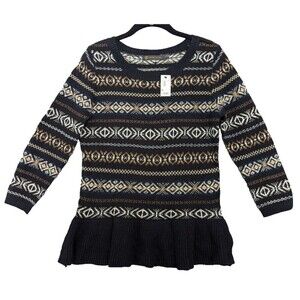 Outback Red Sweater Womens Size M Navy Blue Stripes Peplum Rabbit Hair Fair Isle